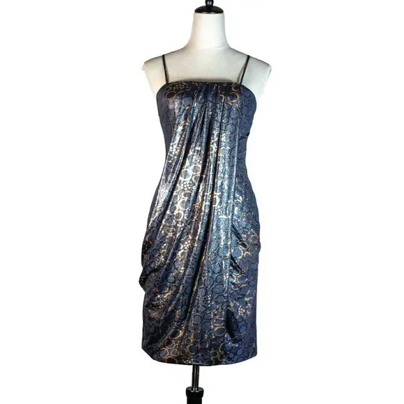 Alexia Designs | Dresses | Black By Bilush Alexia Design Satin Dress  Dropped Gold Black Knee Leng Size 6 | Poshmark